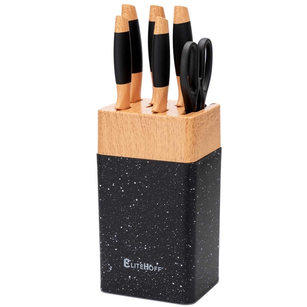 ZESTAW NOŻY KUCHENNYCH W STOJAKU Z OSTRZAŁKĄ E-6267