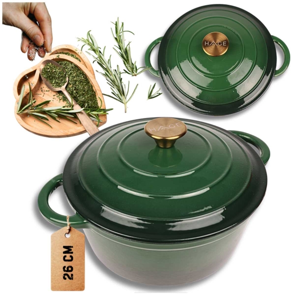 EMALIOWANY GARNEK ŻELIWNY 24cm 4L HAGE ZIELONY