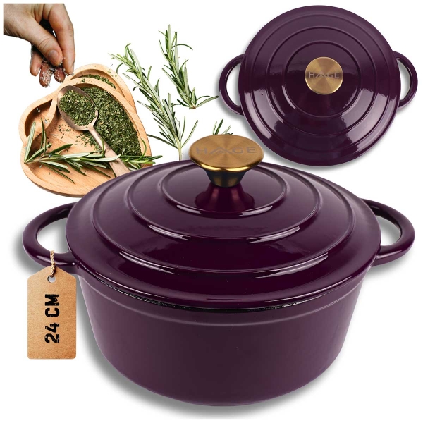 EMALIOWANY GARNEK ŻELIWNY 24cm 4L HAGE EGGPLANT