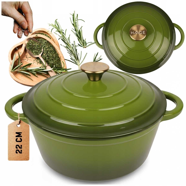 EMALIOWANY GARNEK ŻELIWNY 22cm 3L HAGE OLIWKOWY