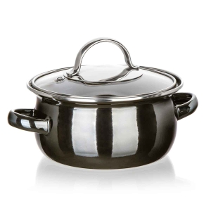 GARNEK EMALIOWANY 14cm Z POKRYWĄ BANQUET METALLIC BLACK 0,7L
