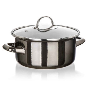 GARNEK EMALIOWANY 18cm 1,3L Z POKRYWĄ BANQUET METALLIC BLACK