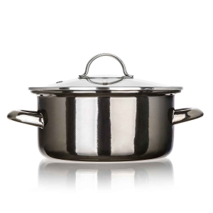 GARNEK EMALIOWANY 20cm 2L Z POKRYWĄ BANQUET METALLIC BLACK