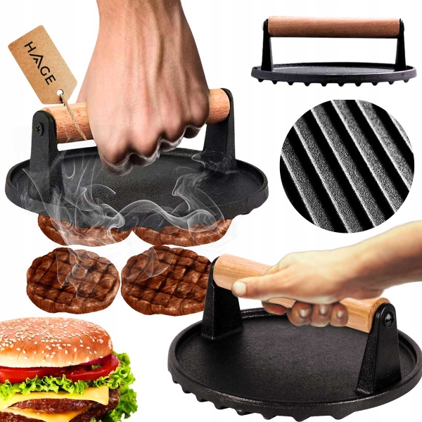 ŻELIWNA PRASKA OKRĄGŁA DO GRILLOWANIA BURGERÓW STEKÓW MIĘSA HAGE