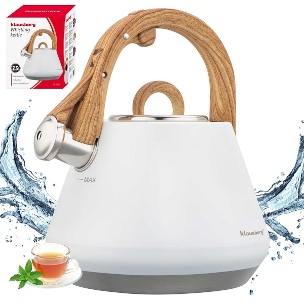 CZAJNIK STALOWY Z GWIZDKIEM 2,5L KLAUSBERG KB-9061 BIAŁY