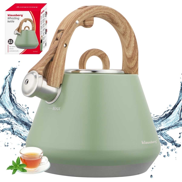 CZAJNIK STALOWY Z GWIZDKIEM 2,5L KLAUSBERG KB-9062 PISTACJOWY