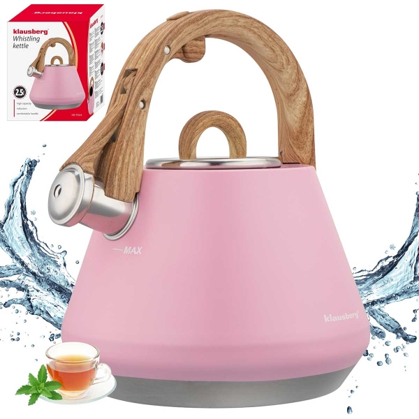 CZAJNIK STALOWY Z GWIZDKIEM 2,5L KLAUSBERG KB-9064 RÓŻOWY